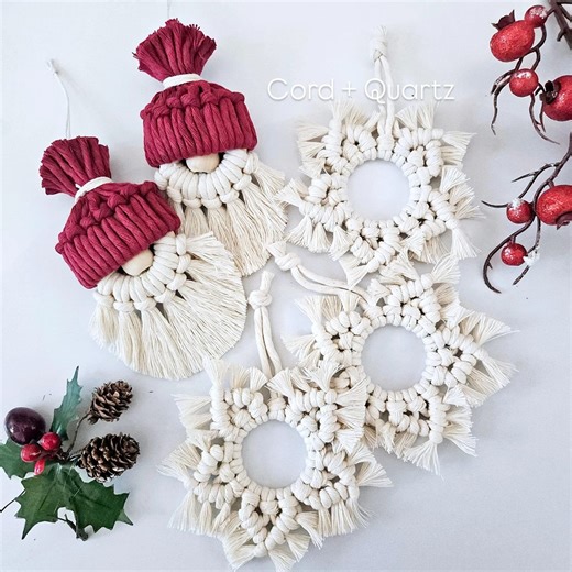 Making your own handmade macrame christmas ornaments is a great start! Beginner friendly, creative, and will always be made with love coming from your hands ❤️ Im offering this pattern along with 5 others!!!! In the "cozy fest" bundle. The Cozy fest bundle is 20 patterns, workshops, ebooks, and classes for all things creative! Learn things such as macrame, pottery, mindfulness, sewing, and 10 other amazing creative outlets! All in 1 bundle ✨️ The bundle is worth over $1000 in content and is $65 