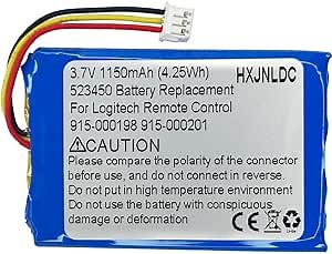 DC 3.7v 503450(523450) 1150mAh Lithium Polymer Replacement Battery for Logitech Harmony Touch,Harmony Ultimate Remote Controls 533-000083 533-000084 915-000198 915-000201