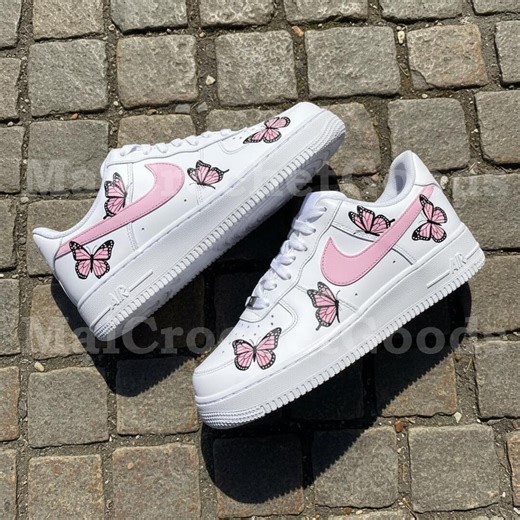 Custom AF1 Butterfly Sneakers, Hand Painted Pink Air Force One Style Shoes, Pastel Gift - Etsy