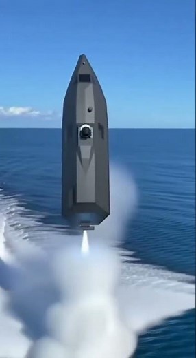 [military Unmanned Surface Vehicle], ocean spectacle, physics-defying, vertical spin, sea launch