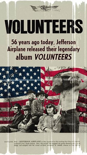 “Got a revolution, got to revolution” 56 years ago today, Jefferson Airplane began a revolution. Their fifth studio album, VOLUNTEERS, was recorded entirely in San Francisco, featuring contributions from legends such as Jerry Garcia, Nicky Hopkins, David Crosby, and Stephen Stills. More than anything, the album was boldly political and completely Rock ‘n’ Roll. Join the revolution and stream this classic here: https://found.ee/StreamVolunteers #JA60 | Jefferson Airplane