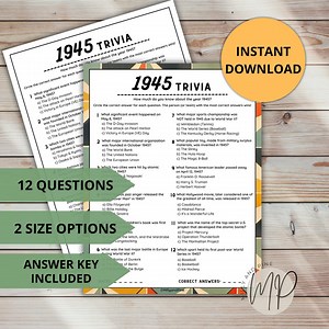 1945 Trivia Game 80th Birthday Born in 1945 Printable Game Adult Anniversary Party Activity Back in 1945 Fun Facts Quiz Class Family Reunion - Etsy