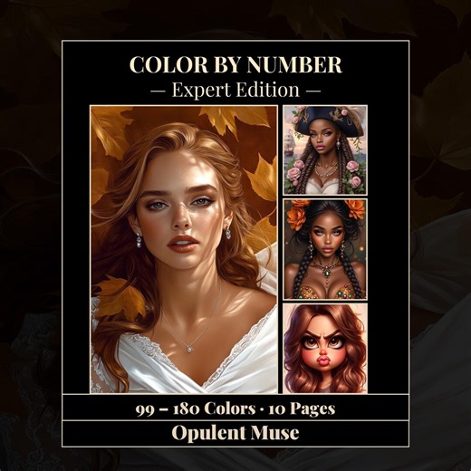 Color by Number for Advanced Adult Colorists | Mosaic CBN | Beautiful Women's Realistic Portraits | 10 "opulent Muse" - Etsy