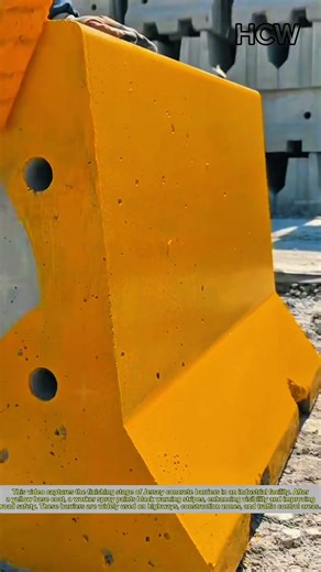 Painting Process of Jersey Concrete Barriers: Highway Safety Barriers in Production.