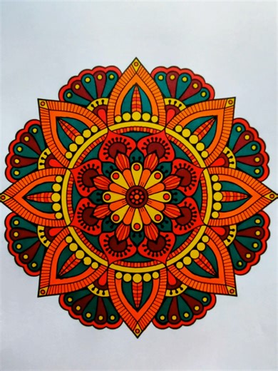 🏵Mandala colored in warm colors🏵A grounding visual meant to support calm, gentle focus, and slower moments🏵 The full coloring session is on YouTube🏵 #mentalhealth #stressrelief #relaxing #coloringtherapy #mandala