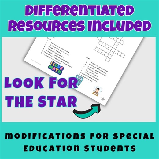 Middle School Math Vocabulary Crossword Multi Step Equations Activity Printable