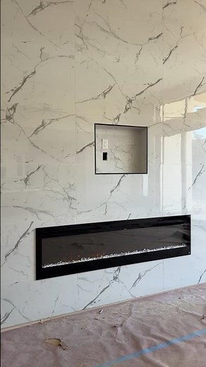 Large electric fireplace installation #construction #fireplace #electric