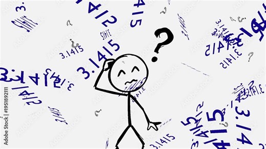 Confused stick figure falling maths pi numbers question marks rising 10 seconds HD video animation visualiser screensaver
