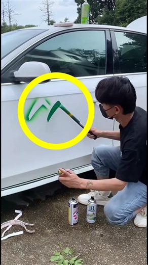 Masked Man Paints Car Design... Leaf Pattern Looks Real
