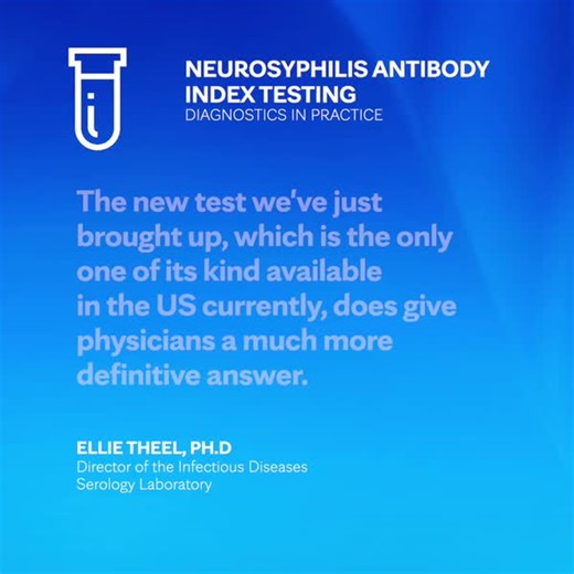 Breaking away from an 80-year-old testing approach used to identify neurosyphilis infections, we have introduced a new, highly sensitive and specific method to confirm disease presence. The innovative test – the only one of its kind available in the U.S. – is IgG antibody index that detects antibodies specific to the disease-causing agent Treponema pallidum. https://bit.ly/46DZnDu | Mayo Clinic Laboratories