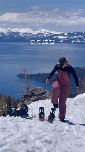 Ever heard of a split board?! Splitboarding is a way to snowboard in the backcountry without using chairlifts by gliding uphill on skis & skins and then riding your snowboard back down. How it works: - Your snowboard splits into skis for uphilling - Skins attach to the bottom to grip the snow when you climb - At the top, you remove your bindings, snap your skis into a snowboard and put your bindings back on - Then you ride down! What people use it for: - Access to remote, uncrowded areas in the 