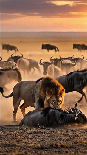 Epic Lion vs Wildebeest Fight Scene | Wildlife Battle at Sunset