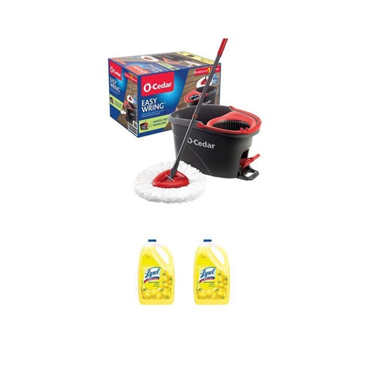 EasyWring Microfiber Spin Mop with Bucket System and 144 oz Multi-Surface Cleaner, Sparkling Lemon and Sunflower, 2-Pack - The Home Depot