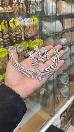 Original Ad American Diamond Stones Necklace Set White Colur For Bridal & Party Wear 🔥😍#foryou #jewellerydesign #trending #viral #jewellery