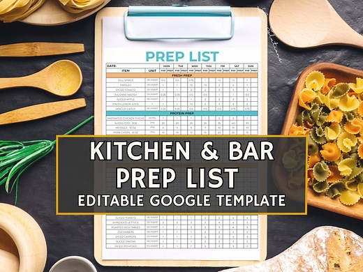 Prep & Par List Template, Food Prep List, Prep List Template, Editable Kitchen Template, Kitchen Par List, Edit Free With Google Sheets - Etsy