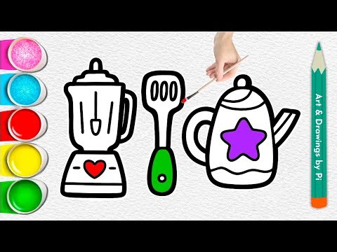 How to Draw and Color Kitchen Utensils | Easy Drawing for Kids