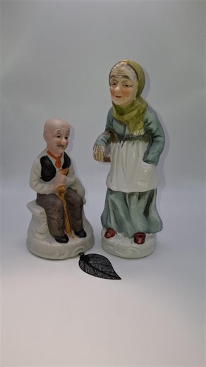 Vintage Porcelain Figurine Set: Old Man With Cane & Old Woman With Fruit Basket - Mid-century Home Decor - Set of 2 - Etsy Australia