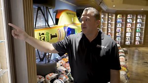 "If I absolutely had to pick one helmet, this would be my favorite." At Tony Stewart's last race in 2016, Jimmie Johnson won his 7th NASCAR championship and gave Smoke his winning helmet. Watch Doug Boles' full convo from Stewart's basement tomorrow on #IMS' YouTube channel. | Indianapolis Motor Speedway