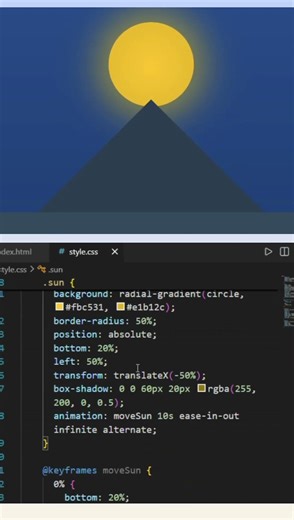 Sunrise 🌄 animation using HTML and CSS #coding #htmlcss #short #viralvideo