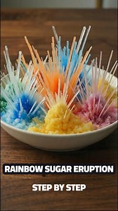 Ingredients 2 cups granulated white sugar 1 cup hot water (near boiling; adult supervision recommended) Liquid food coloring (red, blue, yellow, pink, green) Optional 1 tablespoon corn syrup (slows crystallization and encourages taller growth) Tools Shallow white bowl or plate Small saucepan or kettle Spoon Dropper or pipette Wooden toothpicks or dry spaghetti (for vertical crystal growth) Timer or camera (for time-lapse recording) Directions 1. Make a Supersaturated Sugar Solution Heat 1 cup of