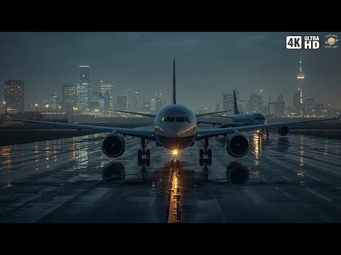 Airport Night 🛩️ 3-Hour 4K | Jets Waiting for Takeoff in the Rain