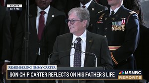 Chip Carter, the son of former President Jimmy Carter, reflected on his father’s life during a ceremony at the Carter Presidential Center in Atlanta, Georgia. “He was an amazing man, and he was held up and propped up and soothed by an amazing woman, and the two of them together changed the world,” he stated. | MS NOW