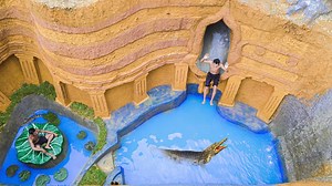 18K views · 806 reactions | 100 Days Build Swimming Pool Water Slide Crocodile Around Underground House - Primitive Survival Please share and subs my chanel if you like this video! Thank you very much! If you have any idea or more convenience to support us please don't hesitate to contact with us all time 24TH/7 Days | Primitive Survival | Facebook