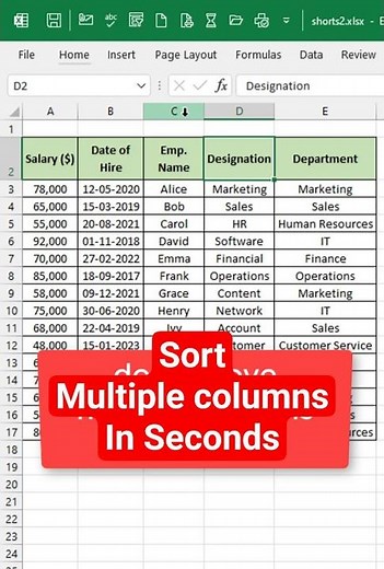 Trick to sort multiple columns in seconds in excel💪