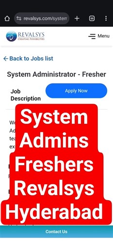 Revalsys Tech Hiring System Admins Freshers Jobs 2025#Hyderabad#Any Graduate Can Apply