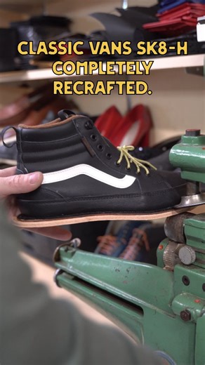 KW Shoe Repair on Instagram: "Classic Vans Sk8-Hi, fully recrafted. Leather midsoles and Vibram outsoles turn this sneaker into a clean, tough sneaker boot. One of one, built to last. Want yours done or need me to source a pair? DM me or hit the link in bio. #VansSk8Hi #RecraftedSneakers #SneakerBoot #CustomFootwear #LeatherMidsole #VibramSoles #OneOfOne #ShoeRecrafting #CustomSneakers #BuiltToLast"