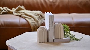 Decorative Bookends for Shelves, Set of 2 Book Ends for Heavy Books, Layered Arch Design White Bookend