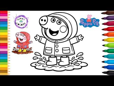 Peppa Pig Fun In Muddy Puddle Cute Easy Drawing And Coloring #peppapig #rainingcolors