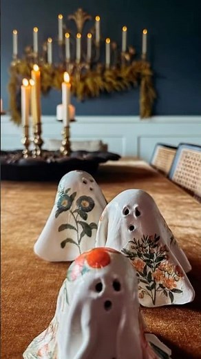 DIY floral air dry clay ghosts for Halloween - the cutest!￼ tutorial in description