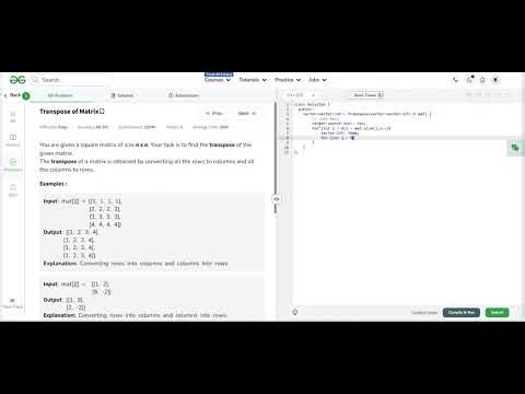 Transpose of Matrix | GeeksforGeeks | C++ | Dt: 31-01-2026 | Coding Mind