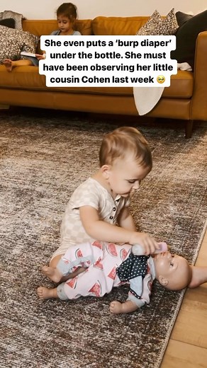 Lynette Yoder on Instagram: "This scene made me melt inside! 😭 God knew I needed each one of my children! This week has been a busy one - so catching this sweet moment is special to me. She went to the playroom, found a bottle, and came back out to the doll and proceeded to feed it 🫶🏻🫶🏻 She is very observant- and must have been watching very closely last week with my nephew Cohen and his feedings 🥹❤️ @kara.byler92 . . #madeintheimageofgod #littleones #mennonitemom #harperellisonyoder"