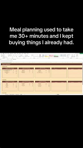 Meal Planning Productivity Tool in Excel for Easy Shopping