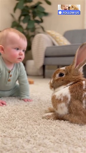 When a baby meets a bunny for the first time — cuteness overload! 🥹💖 This baby’s little “hop hop” moment will melt every heart. One of the most wholesome baby–animal friendships you’ll ever see! 🐰👶 #CuteBabyMoments #BabyAndPets #AdorableAnimals | Cutest Chaos