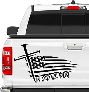 20" in God We Trust Cross of Nails Distressed American Flag Truck Car Vinyl Decal Sticker (Green)