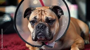 Sad Bulldog with Cone A Day in the Life After Surgery