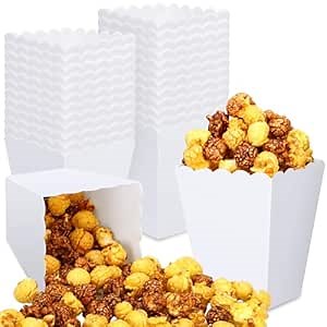 RattanView 24 Pcs White Mini Popcorn Boxes Plastic Popcorn Containers for Movie Theater Decorations Theme Party Night Supplies Carnivals Fundraisers Birthday Wedding, 3.46 x 2.28 x 4.33 Inches