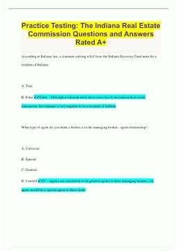 Practice Testing The Indiana Real Estate Commission Questions and Answers Rated A102