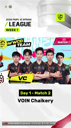 [2026 PMPL ID | W1D1 - Match 2] VOIN Chaikery secured 2nd match! 🔥 2026 PMPL INDONESIA SPRING 🏆 🗓️ League Stage : 27 Feb - 15 Mar 2026 🗓️ Grand Finals : 27 - 29 Maret 2026 📍 Grand Finals : Grand City Convention Hall Surabaya ⏰ 16.10 WIB 📺 Youtube : PUBG Mobile Esports Indonesia 🎥 Trusted by pros. Powered by @renevents.official. Let’s take your event live #keREN #ALWAYSkeREN Follow us and we guarantee you’ll get the latest information about eSports! ➖➖➖➖➖➖➖➖➖➖ Instagram : @levelupid_ Tikto