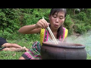 Primitive Life - Finding food meet big fish at river - Cooking fish for eating delicious