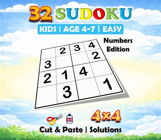 4x4 Sudoku for Kids Numbers Easy Age 4-7 | Math Worksheets Printable PDF | Logic Puzzles for Kindergarten | Learning Activity With Solutions - Etsy