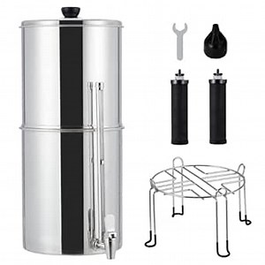 Gravity-Fed Water Filter System, 2.25G Countertop Water Filter System, 304 Stainless Steel Water Purifier System with Spigot, 2 Water Filters and Stand, for Home, Camping, RVing