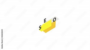 SEO yellow tag icon animation isometric best object on white backgound