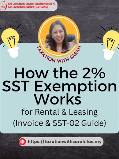 2% service tax on rental is exempted — but how do you show it on your invoice and SST-02? This video explains it step by step. Follow us to keep learning and staying compliant. #TaxationWithSarah #ServiceTax #SST02 #MalaysiaTax #LearnDaily