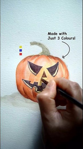 How To Paint a Jack-o'-Lantern With Only 3 Colors! #watercolortutorial #art