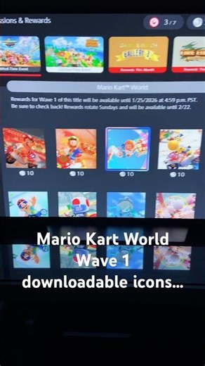 Mario Kart World Wave 1 downloadable icons, LIMITED TIME Switch Online