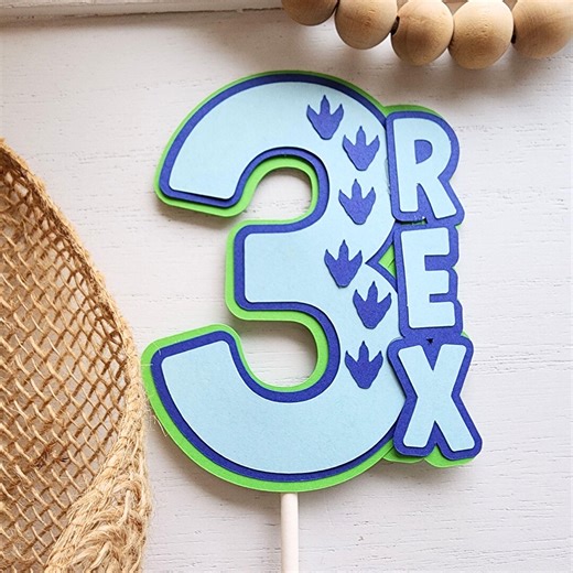 3 Rex Dinosaur Cake Topper in Light Blue - 3rd Birthday T-rex Cake Decoration, Roar Dinosaur Party Decor, Dino Theme Cake Topper - Etsy